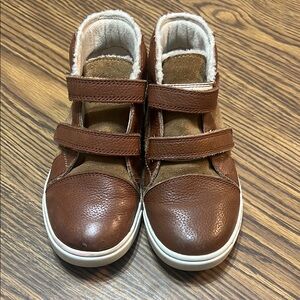 UGG Brown and White Boots with Velcro Straps